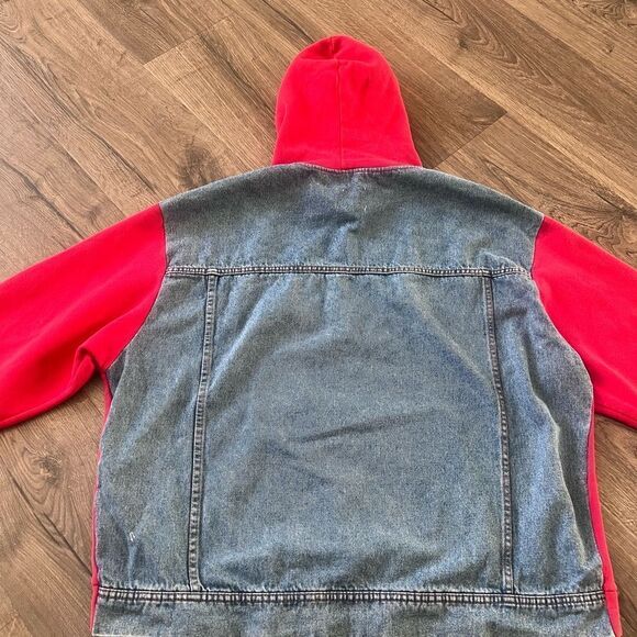 Zara Unique Hooded Sweatshirt w/ Denim Jean Jacket Back Oversized Small - Picture 4 of 6